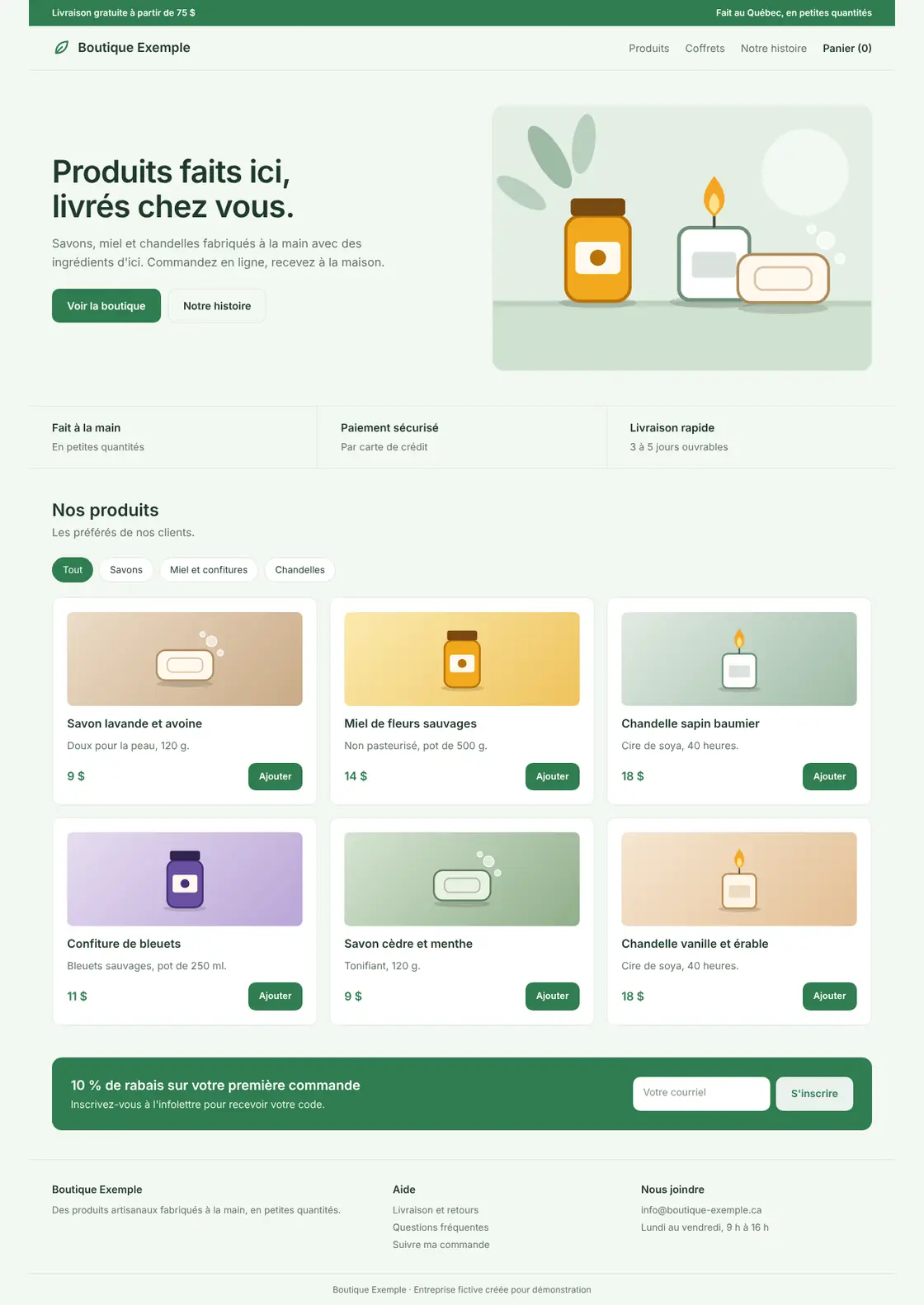 Le modèle Boutique sur ordinateur